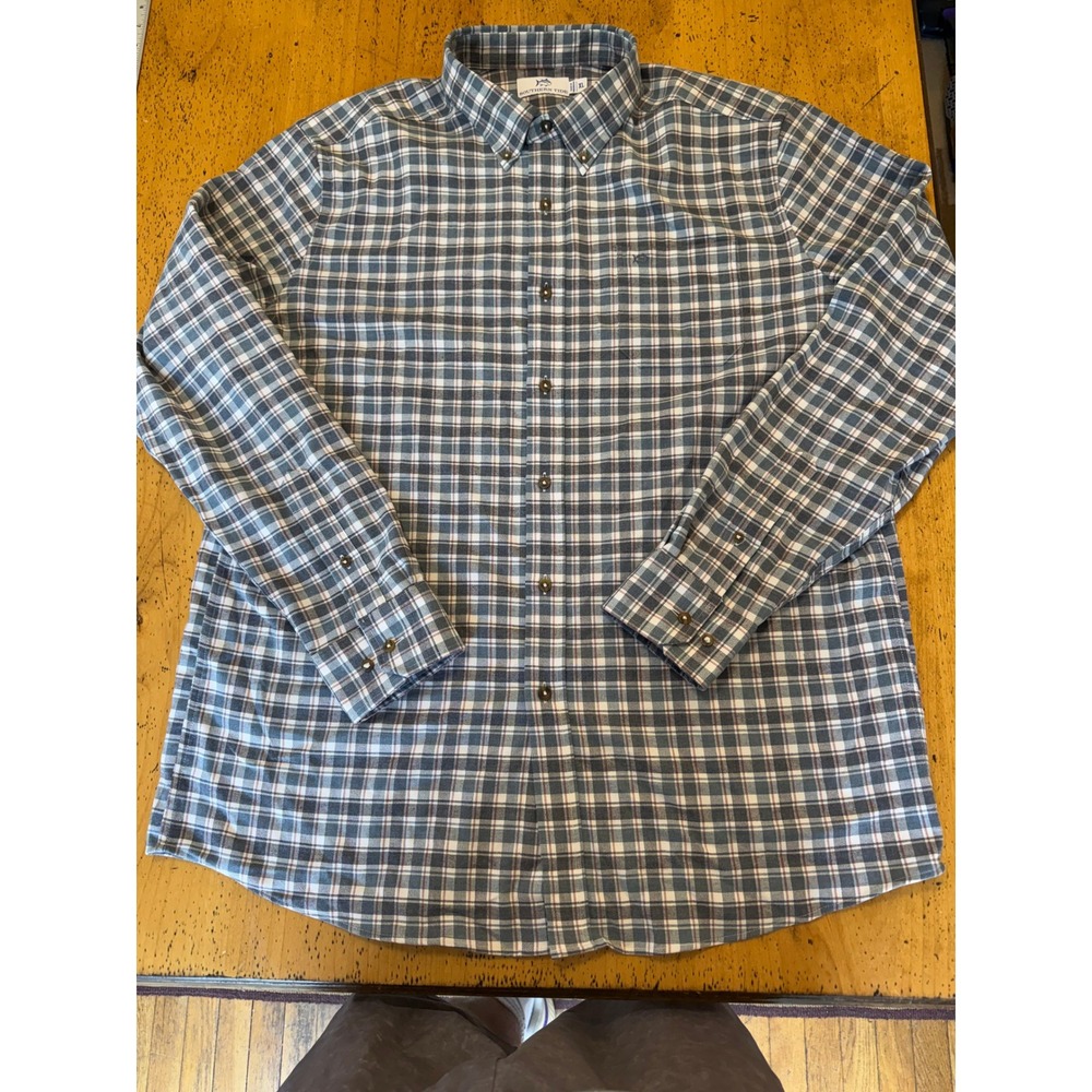 Southern Tide Flannel XL Mens Blue Plaid Performance Long Sleeve Button Down